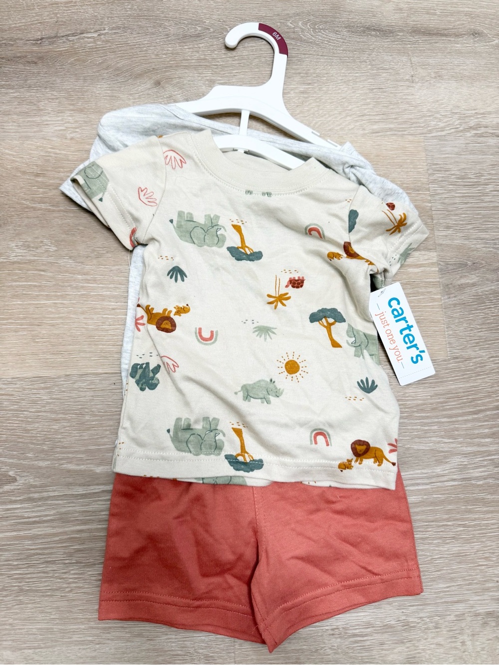 Carter's Light Gray 'HELLO' Bodysuit with Rust Shorts - Picture 2 of 2